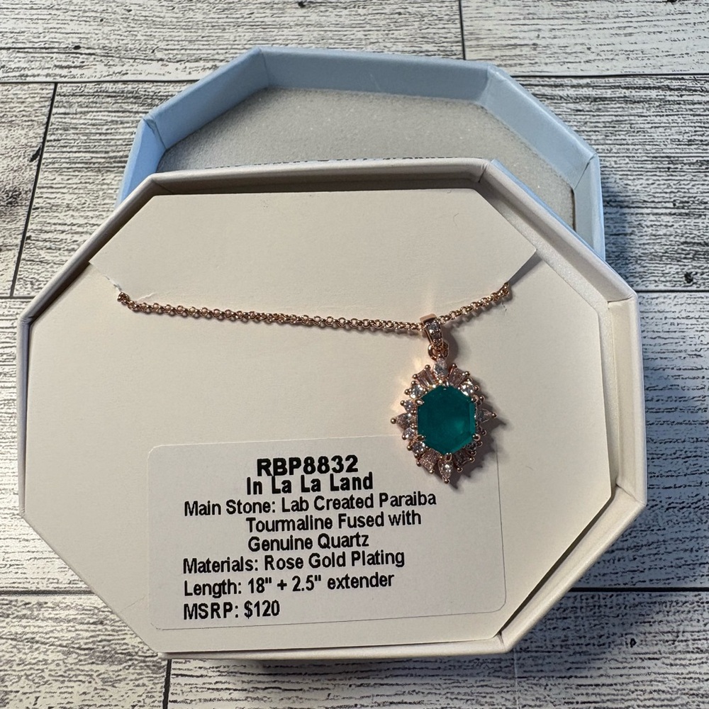 Rose Gold Necklace with Green Pendant bomb party